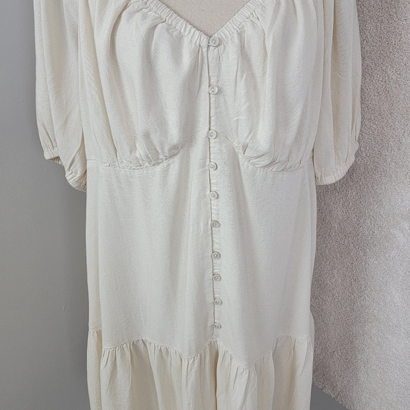 New American Eagle Women's Sz XXL Beige Linen Puffy Sleeve Milkmaid Mini Dress - Picture 4 of 12